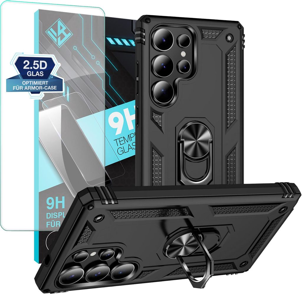 Armor Outdoor Handyhülle für Samsung Galaxy S25 Ultra Handy Panzer Case Schutzhülle mit 9H Displayglas Displayschutz Farbe: Schwarz