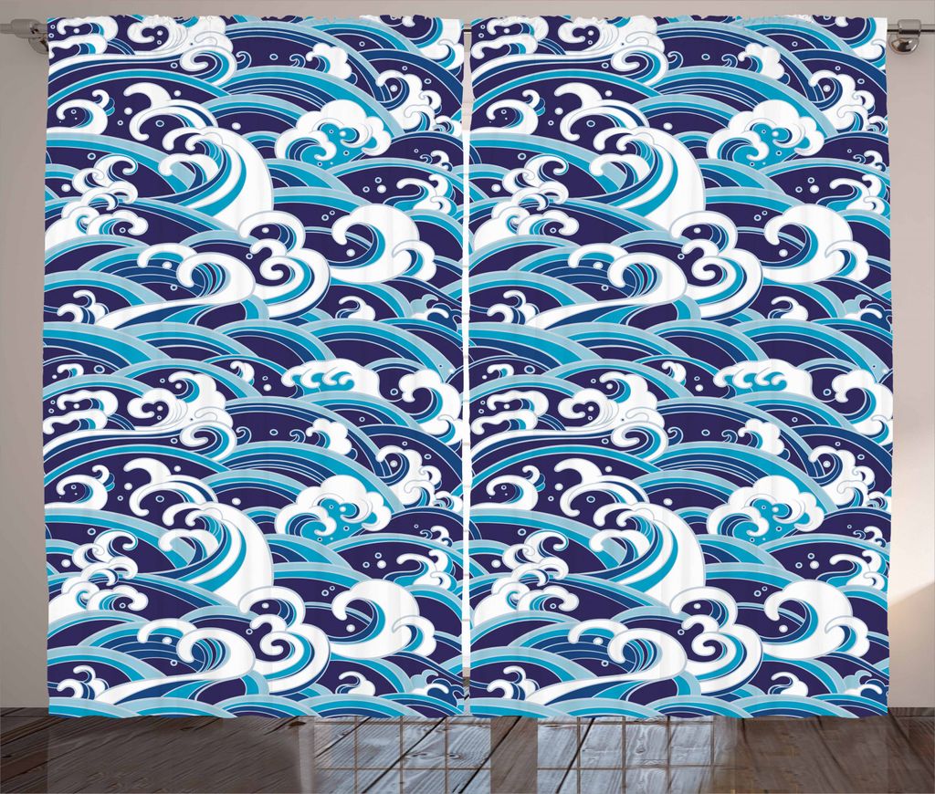ABAKUHAUS japanische Welle Rustikaler Gardine, Water Splash Schaum, Schlafzimmer Kräuselband Vorhang mit Schlaufen und Haken, 280 x 245 cm, Blassb...