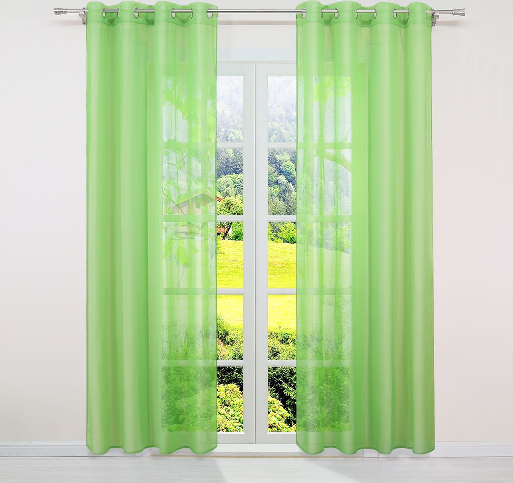 Gardinen Vorhänge Voile Gardine Transparent Dekoschal Uni Ösen Vorhang Grün HxB 270x140 cm 1 Stück