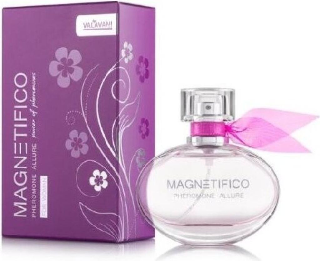 A bottle of perfume and its packaging are displayed against a white background.