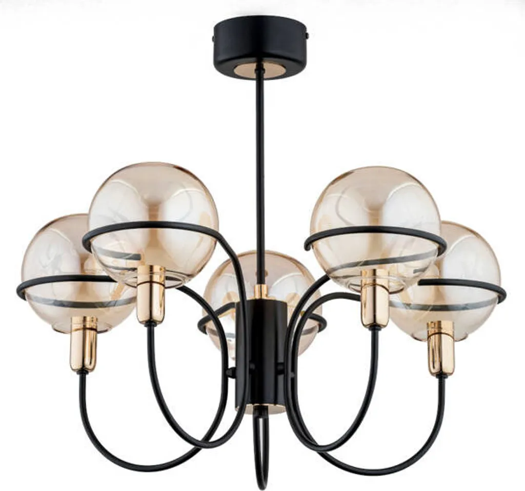Luminaire de Plafond Classique 5 Globes Verre PETRA Noir Alfa