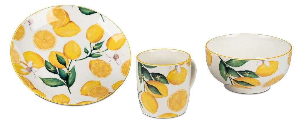 3tlg. Frühstücksset Fresh Lemon Zitronen weiß gelb Produktbild 