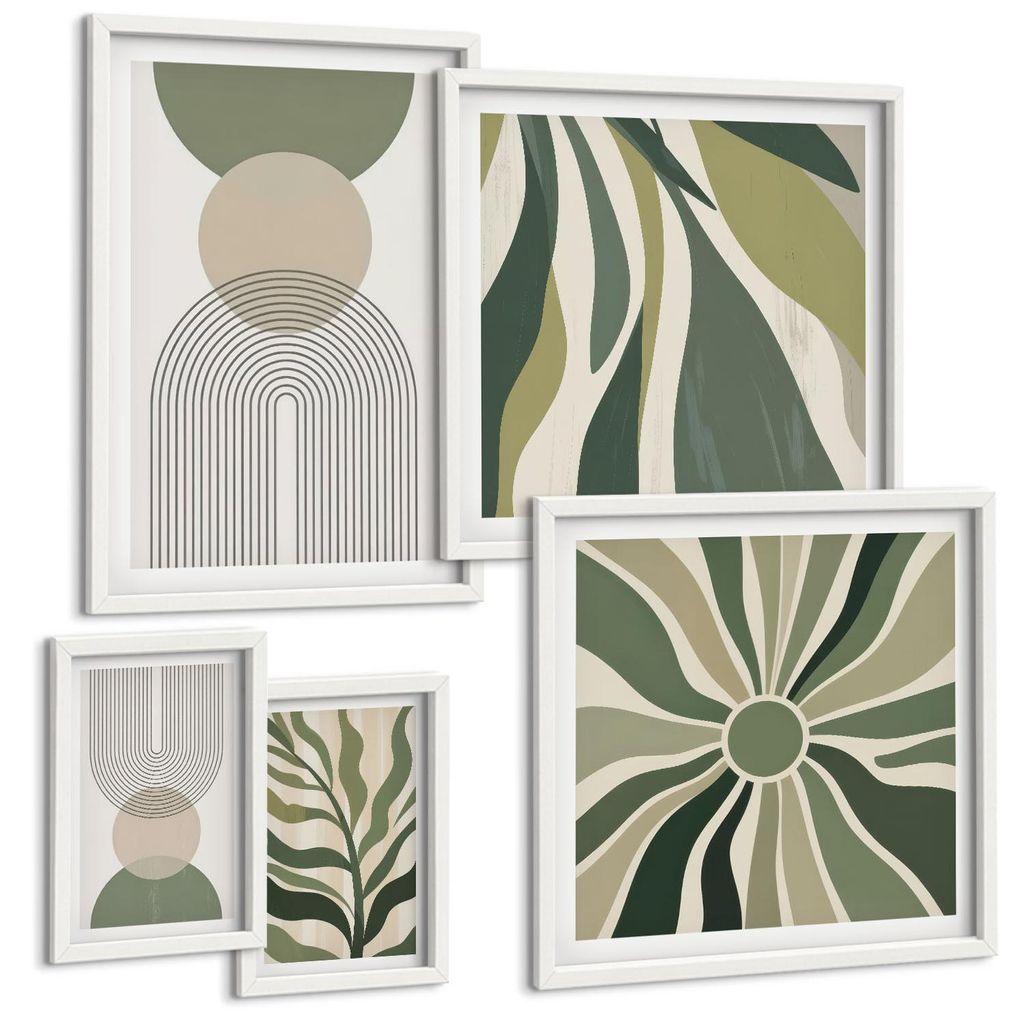 Bilder Set 5-teilig im weißen Rahmen – Wandbilder 5 Stück – gerahmte Poster für Wohnzimmer, Schlafzimmer und Flur – 50x50 cm - 40x60 cm ...