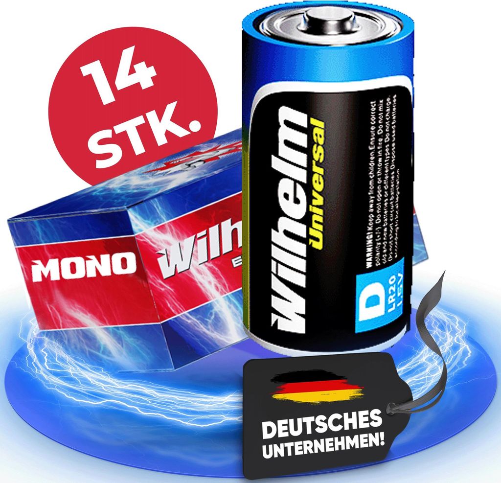 14 x Mono D Universal Wilhelm Alkaline Batterien LR20 1,5V