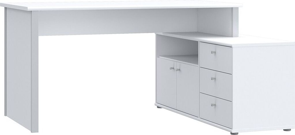 Furniture24 Schreibtisch Tempra 2 T2Kb231L-C734 Weiß Eckschreibtisch Mit Kommode