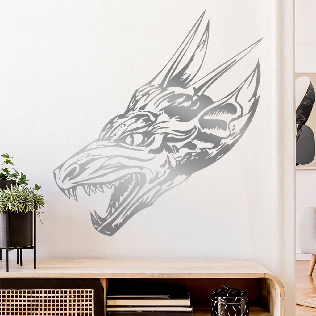 Drachen Kopf Wandtattoo in 6 Größen - Wandaufkleber Wall Sticker - Dekoration, Küche, Wohnzimmer, Schlafzimmer, Badezimmer