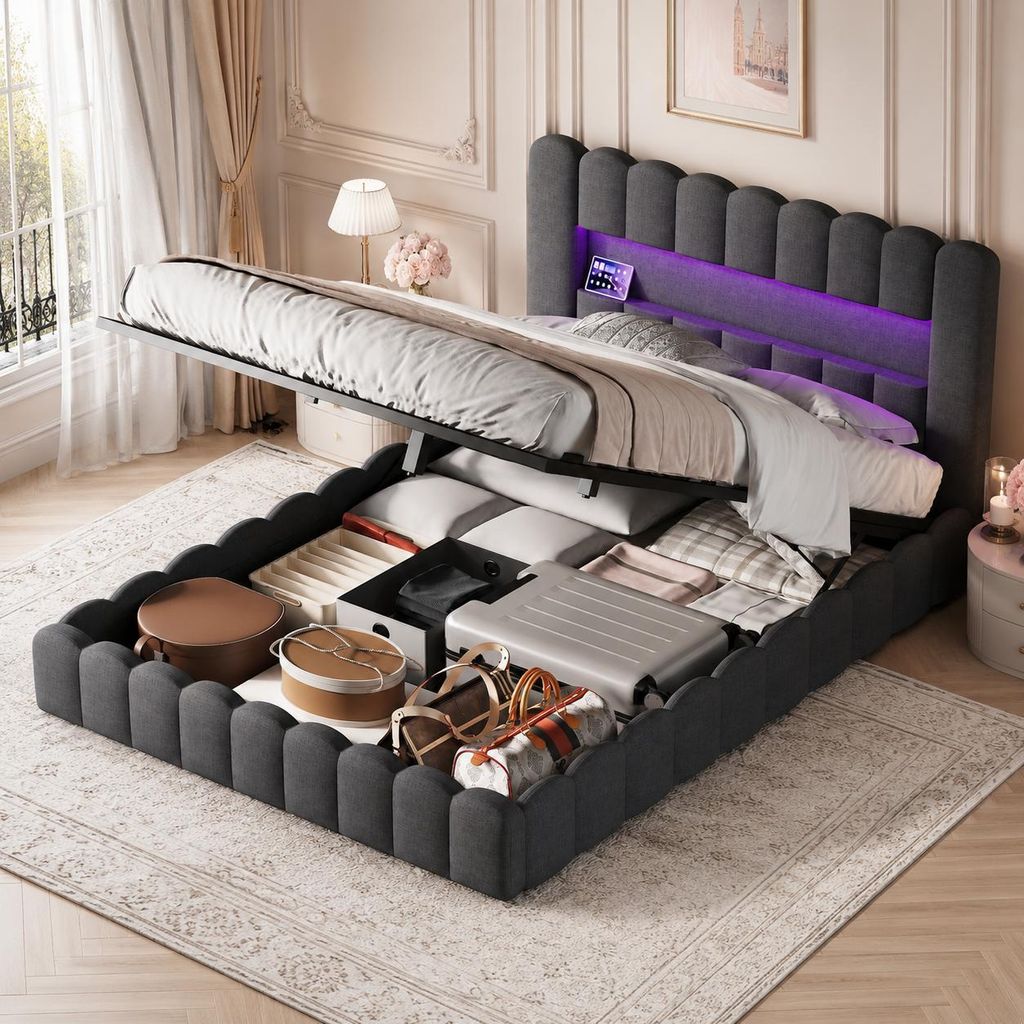 Letto imbottito INONEFT 140x200 cm con LED e porta USB di Immagine del prodotto  Immagine generata dall'IA