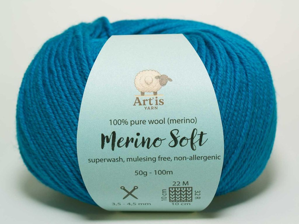 Merino Soft Art'is Yarn 100% Wolle, Mulesing-frei & Superwash (50g / 120m) (19 türkis)