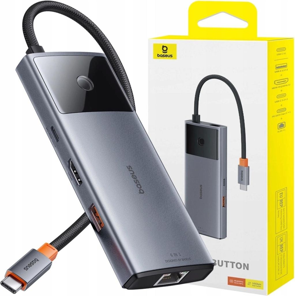 Hub 6W1 Baseus Metal Gleam 2 Series, Usb-C Do 2Xusb 3.0 Immagine del prodotto 
