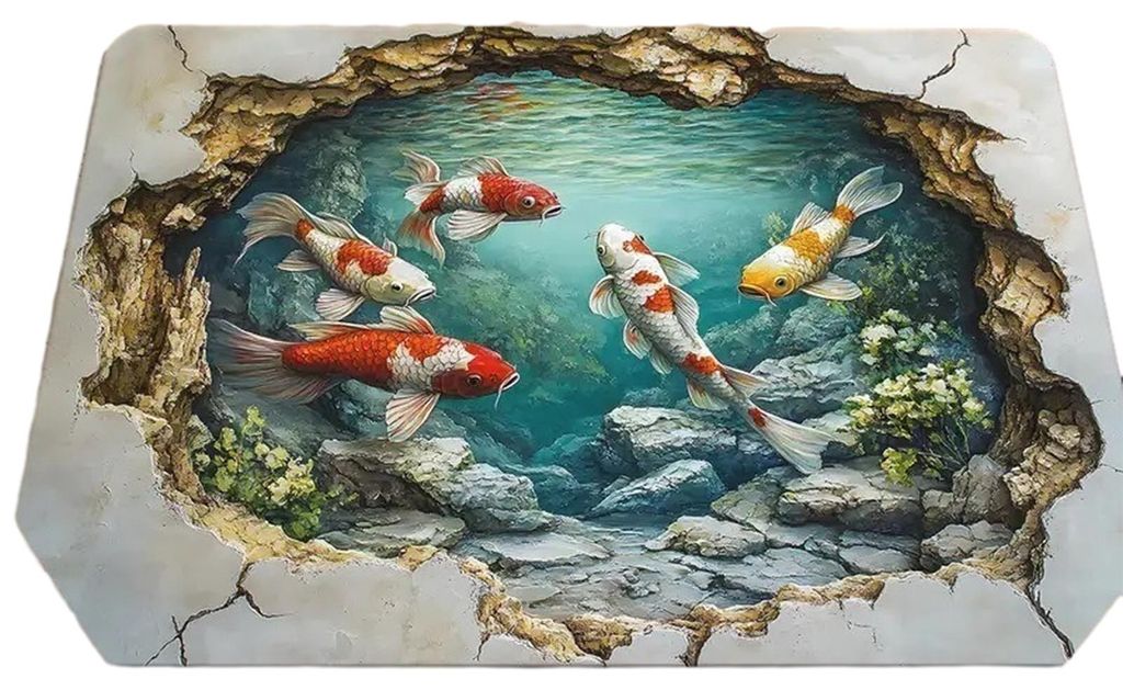 3D-Fisch-Teppich mit optischer Täuschung, realistischer Bodenriss-Fußmatte, rutschfest, für Wohnzimmer, Schlafzimmer, Eingangsbereich, Badezimmer.