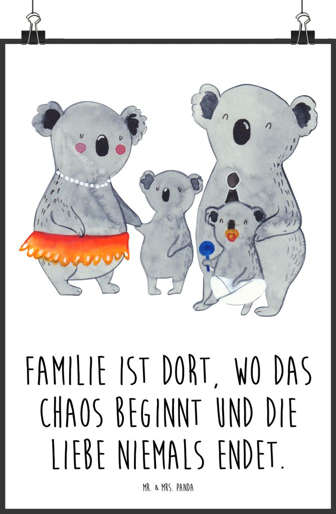 Mr. & Mrs. Panda Bild Koala Familie DIN A1 - Weiß - Geschenk, Papa, Quality Time, Muttertag, Plakat, drucke, Koalas, wanddeko, Kunstdruck, Mama, W...