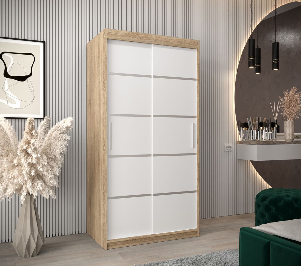 MINIO Kleiderschränk 100 cm VERONA 1 Sonoma / Weiß Produktbild 
