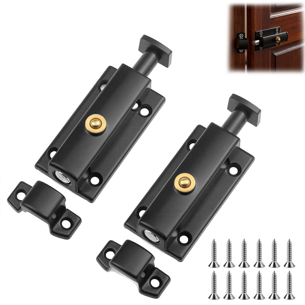2 Stück Automatische Türschlösser, Innentürschlösser, Schraubfederschlösser, Riegelschlösser, Gartentorschlösser, Schieberiegel für Schran...