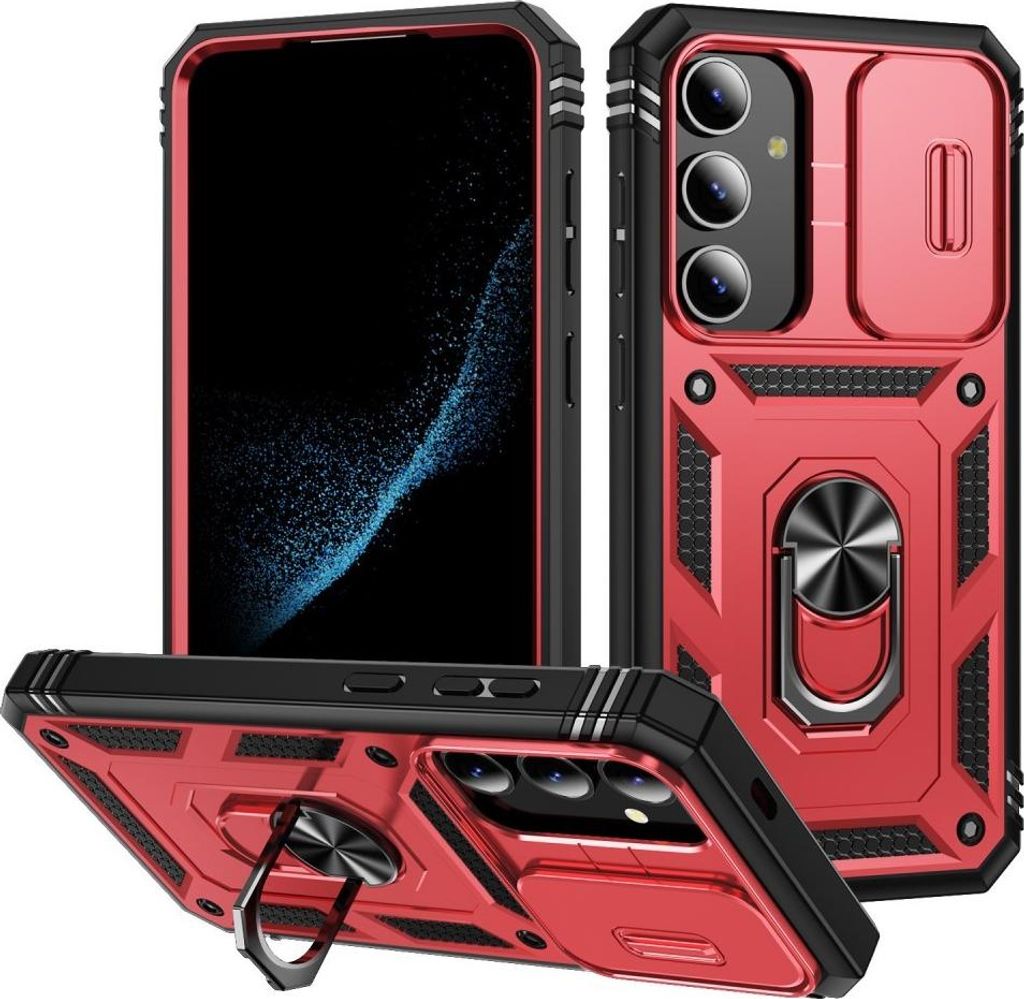 Samsung Galaxy S24 Plus Hülle - Coverup Ring Ständer Back Cover mit Kamera Schutz - Rot