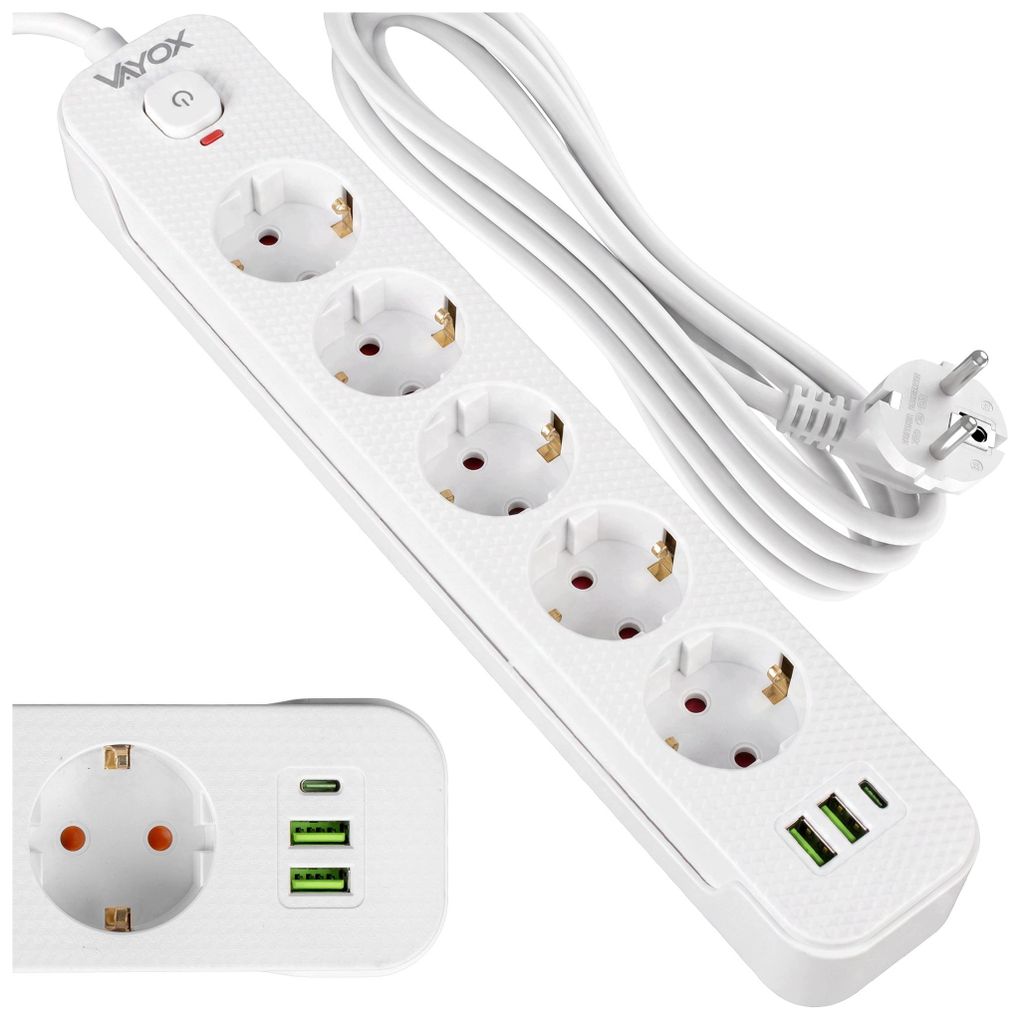 Vayox Steckdosenleiste 5-Fach Schuko 3m Weiß | Produktbild 