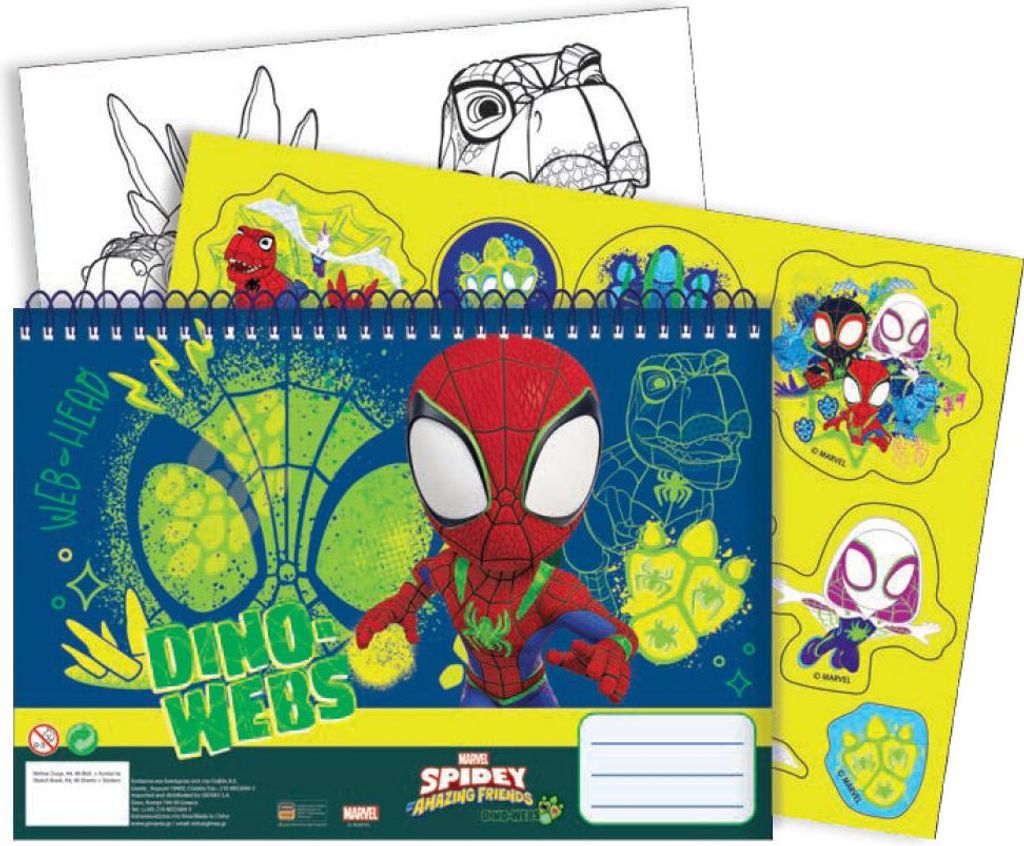 Spiderman Spidey Dino-Webs A/4 Spiral-Skizzenbuch mit 40 Blättern und Aufklebern
