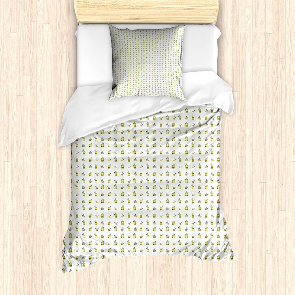 ABAKUHAUS Prinz Bettbezug Set für Einzelbetten, Einfaches Karikatur-Crown-Muster, Milbensicher Allergiker geeignet mit Kissenbezug, 135 cm x 200 c...