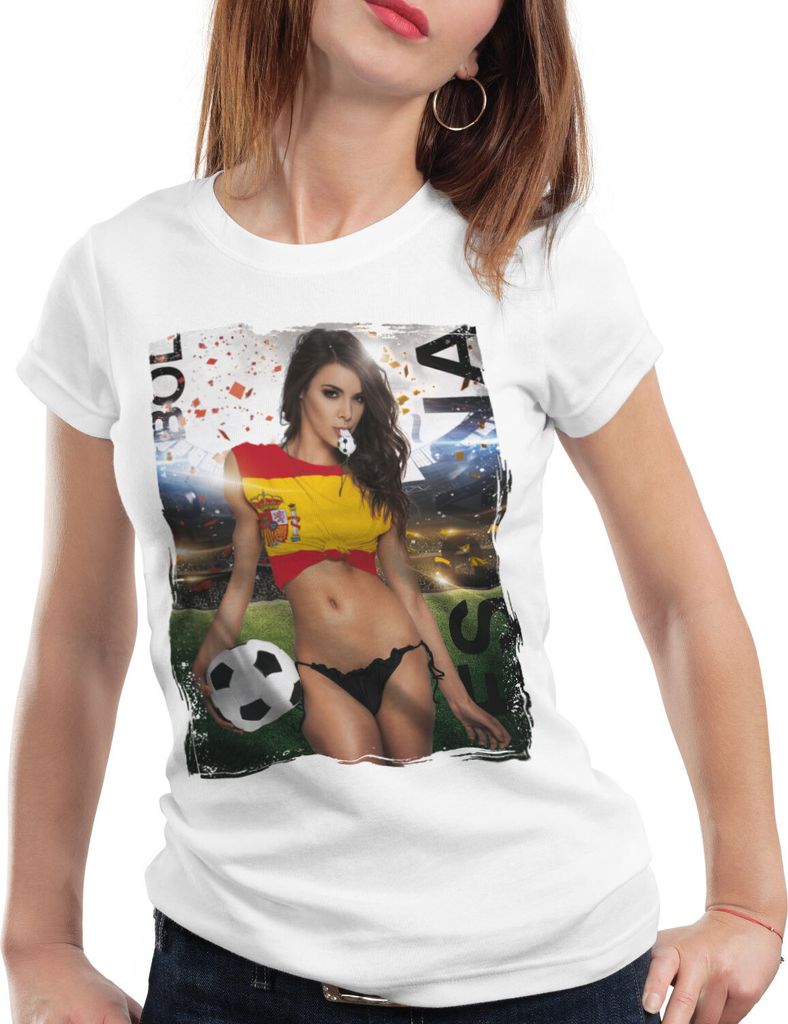 style3 EM 2021 2022 Soccer Girl Deutschland Damen T-Shirt Fußball Trikot Germany Weiss, Größe:S, Land:Spanien