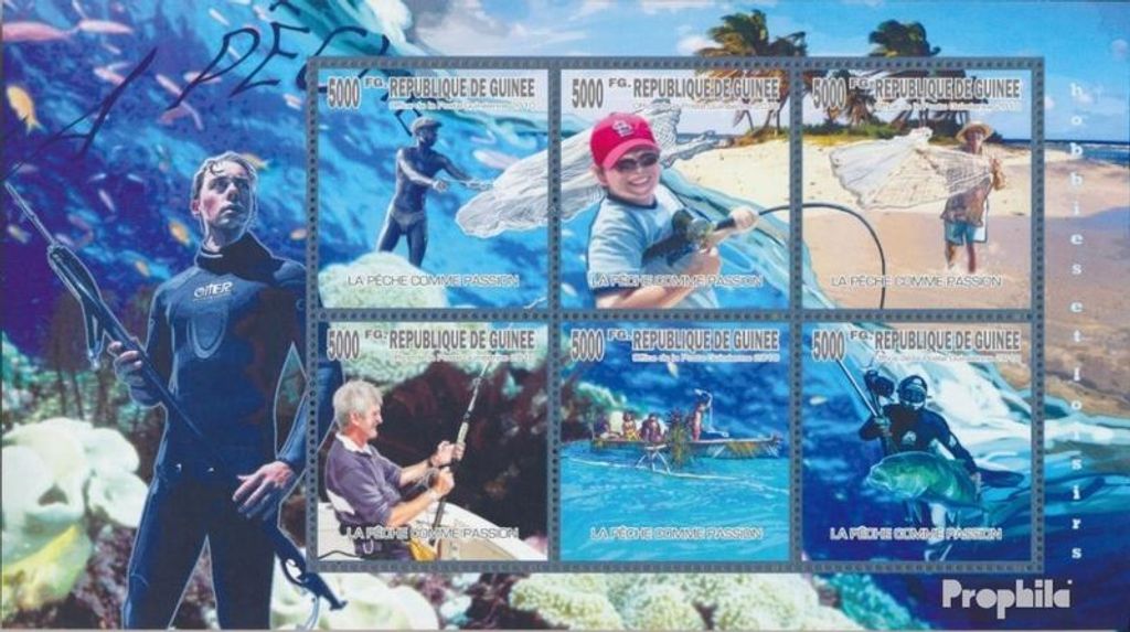 Briefmarken Guinea 2010 Mi 7480-7485 Kleinbogen (kompl. Ausgabe) postfrisch Leidenschaft für das Angeln (Fische)