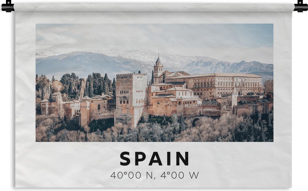 MuchoWow Wandteppich Wandbehang Spanien - Schloss - Vintage - Sommer 150x100 cm Tapisserie Dekoration Wandtuch - Waschbar - Tapisserien - Wand-Decke