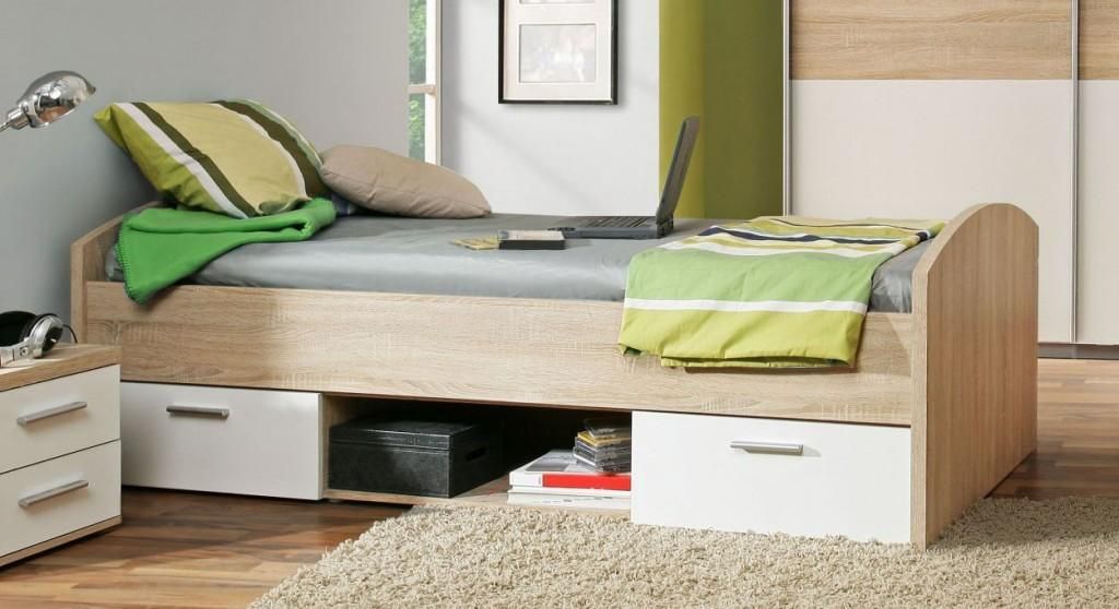 Jugendbett Winnie 90 x 200 cm mit 2 Schubladen - Sonoma Eiche / Weiß