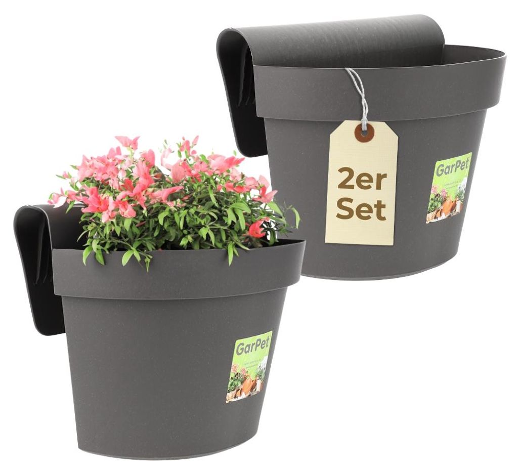 2er Set Geländertopf Balkon mit Wasserspeicher Blumentopf Produktbild 