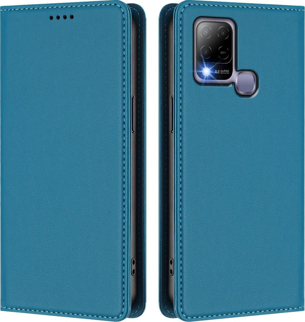Handyhülle für Infinix Hot 10T / Hot 10S, Kunstleder Klapphülle Stoßfeste Magnetische Hülle mit Ständer Blau