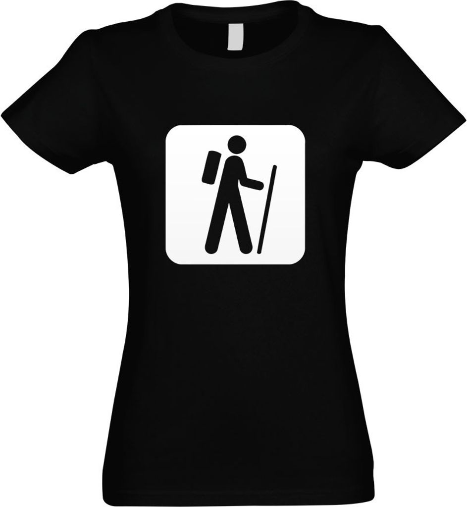 Kiwistar - T-Shirt tailliert - Damen - schwarz - Wanderweg Wanderung Piktogramme - mit Motiv Bedruckt - Funshirt Design - Sport - Freizeit - Damen - L