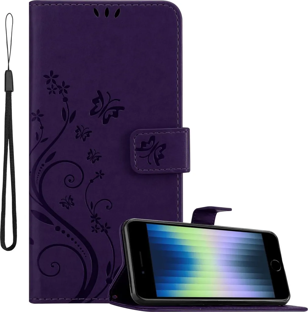 Custodia iPhone SE4 Cadorabo Floral Dark Purple | Cover Portafoglio