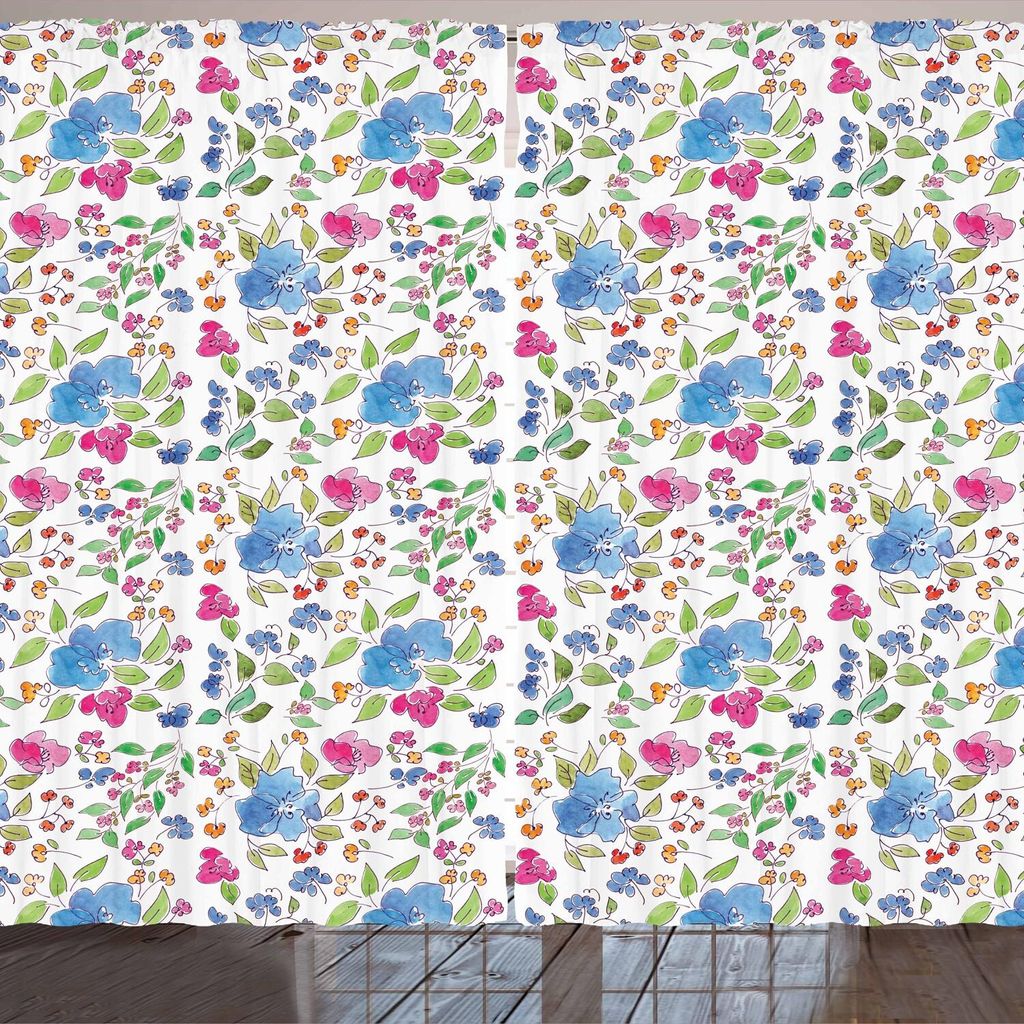 ARANDE Blumen Gardine, Blaue Orchidee Blumen Muster Lebensvolle Natur Collage und Dipladenia Strausdruck, 280 x 260 cm, Mehrfarbig