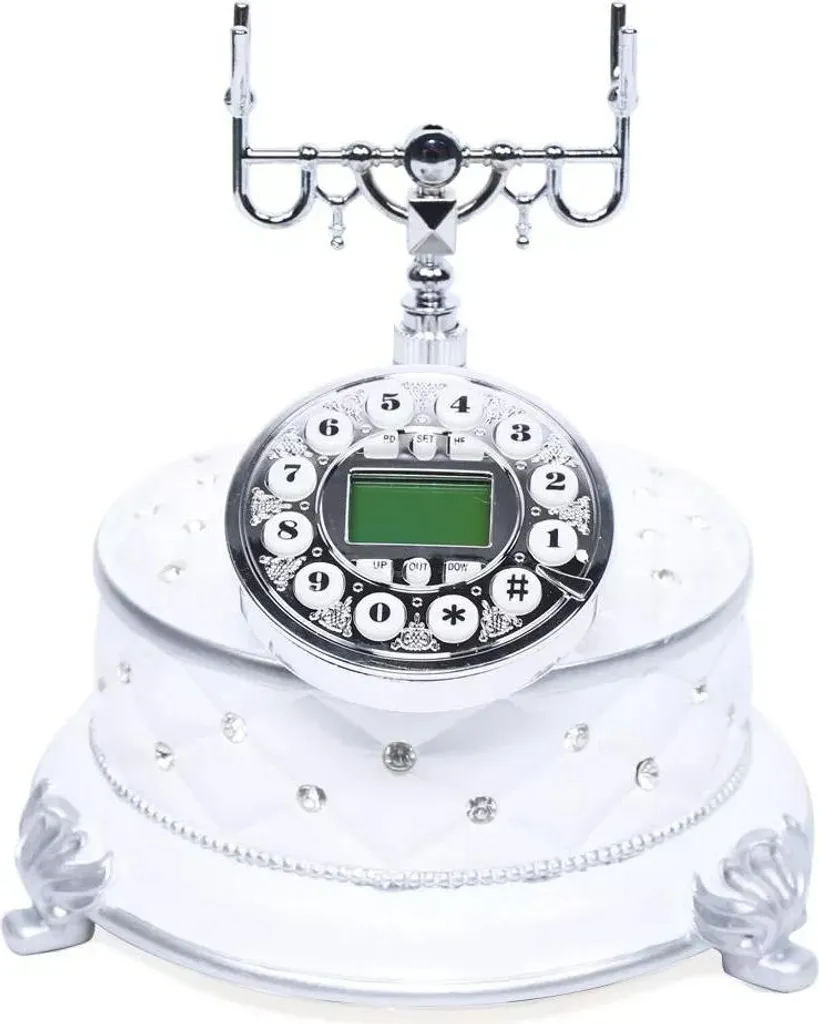 Téléphone rétro à cadran résistant, ligne fixe stable blanche