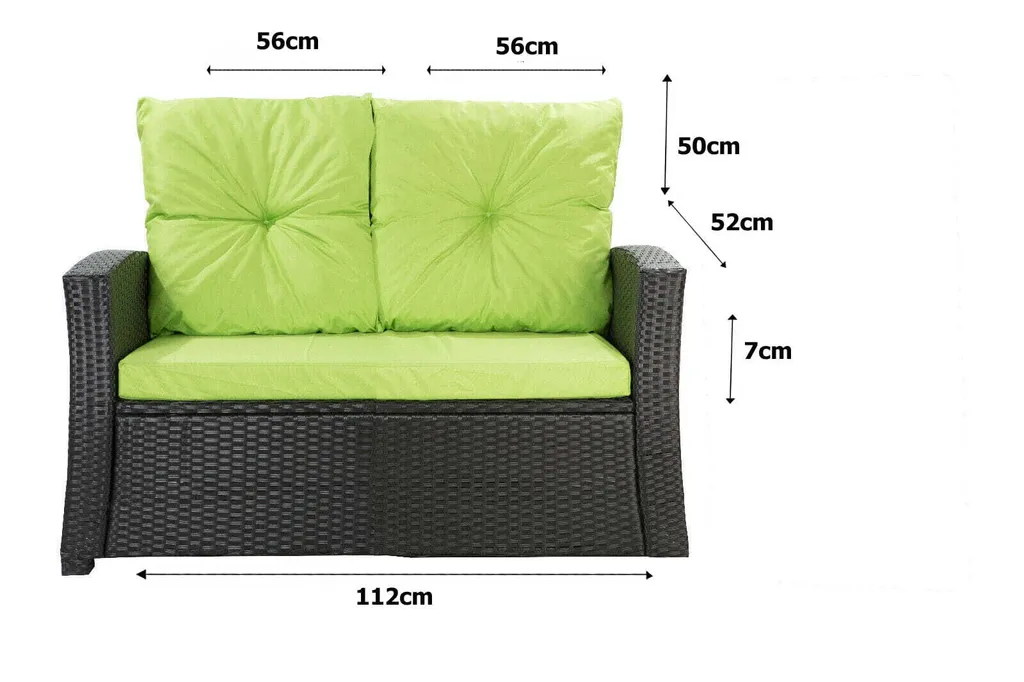 Set 3 Cuscini Outdoor Lime per Polyrattan 2 Posti - 112x50x7 cm - 12