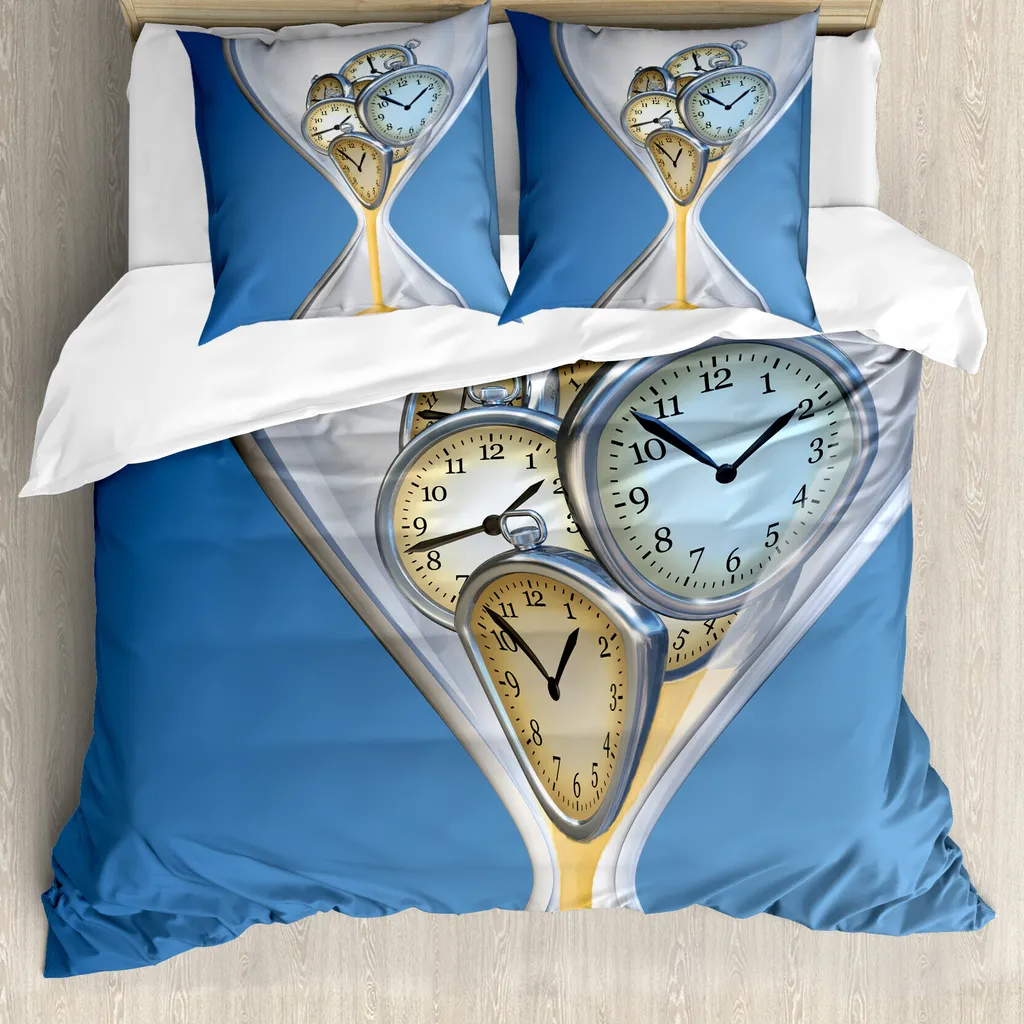 ABAKUHAUS Copripiumino Clock, Clock Sand, antiacaro, adatto a chi soffre di allergie, con federe, 155 cm x 220 cm - 80 x 80 cm, blu e sabbia marrone