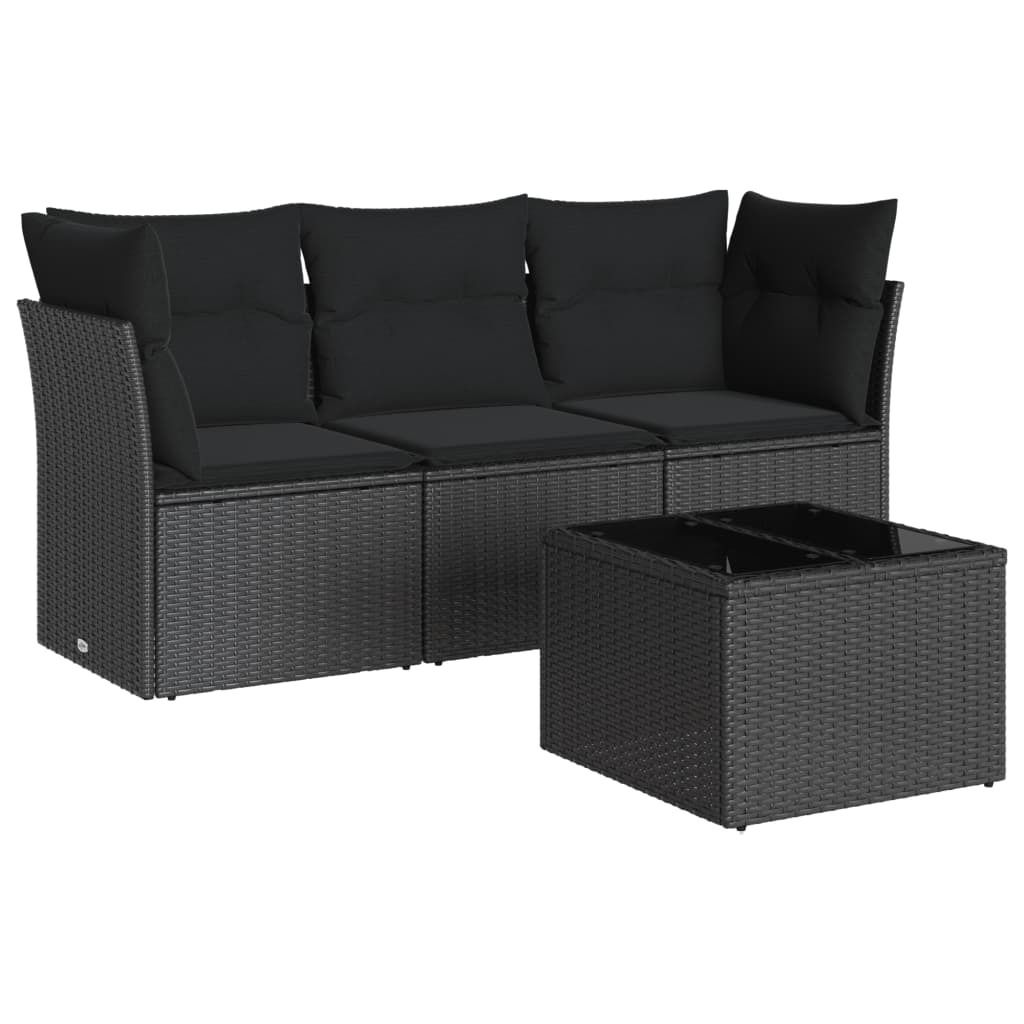 vidaXL 4-tlg. Garten-Sofagarnitur mit Kissen Schwarz Poly Rattan