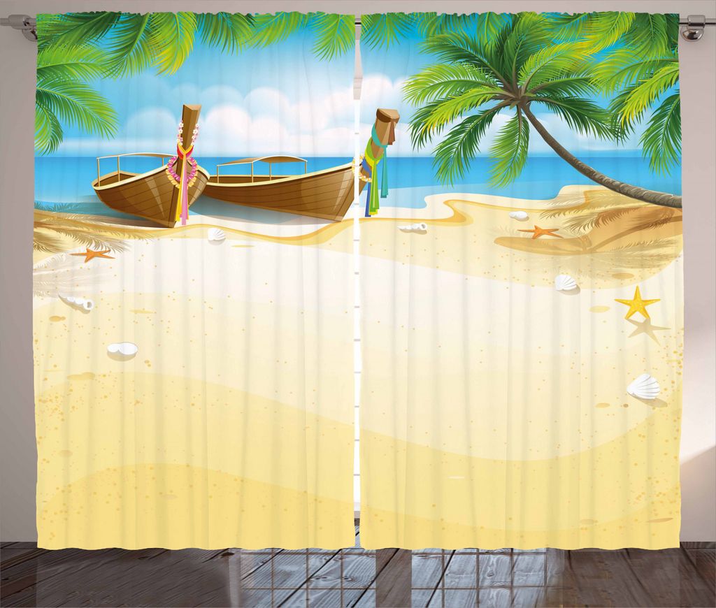 ABAKUHAUS Strand Rustikaler Vorhang, Paradise Island Tropical, Wohnzimmer Universalband Gardinen mit Schlaufen und Haken, 280 x 245 cm, Mehrfarbig