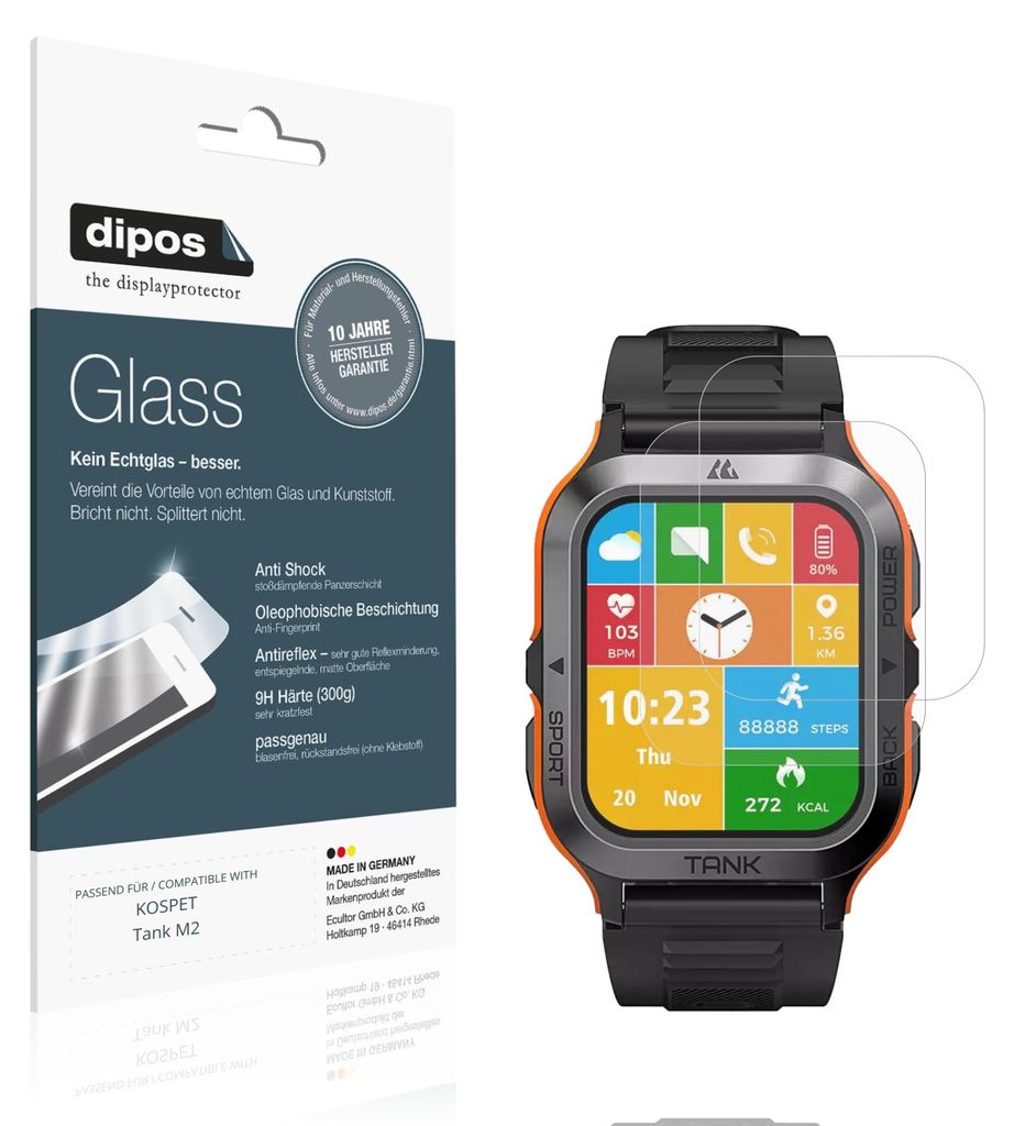 2x Schutzfolie für KOSPET Tank M2 matt - Anti-Shock 9H Folie dipos Glass Kunststoffglas