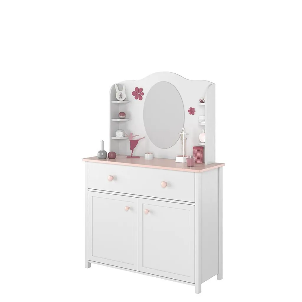 Meuble de rangement pour chambre fille LEGUAN blanc et rose extensible