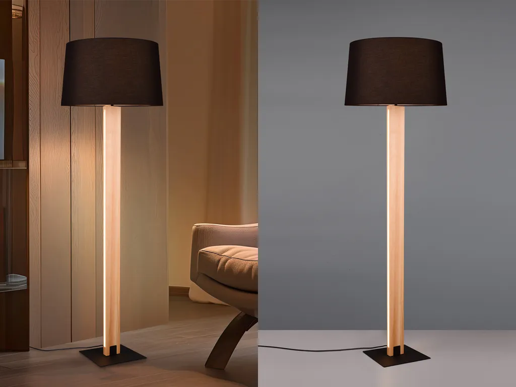 Lampada da Terra 150 cm Legno e Tessuto: Illuminazione Calda e Design