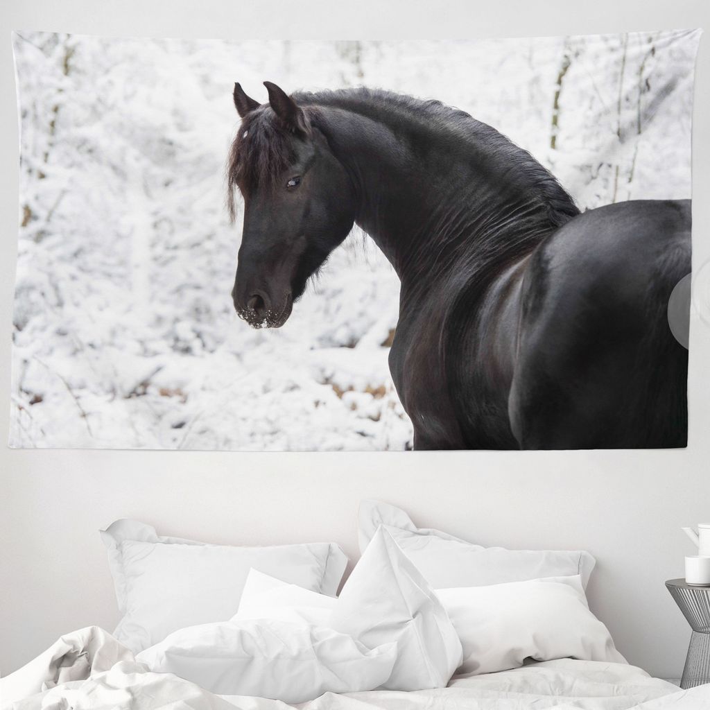 ABAKUHAUS Reiter Wandteppich, Snowy-Winter-Landschaft aus Weiches Mikrofaser Stoff Waschbar ohne Verblassen Digitaldruck, 230 x 140 cm, Weiß