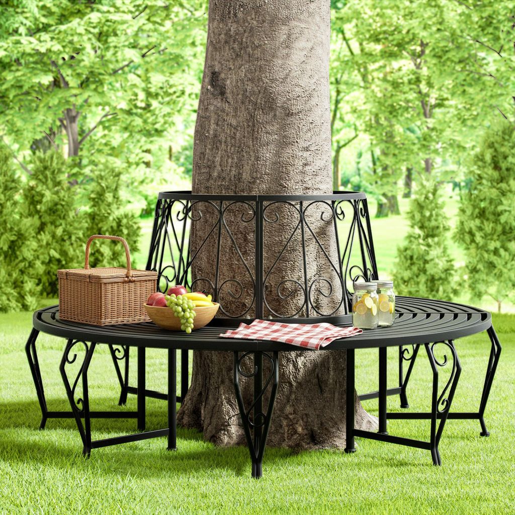 Banc de jardin rond noir Ø160 cm acier thermolaqué robuste Image du produit 