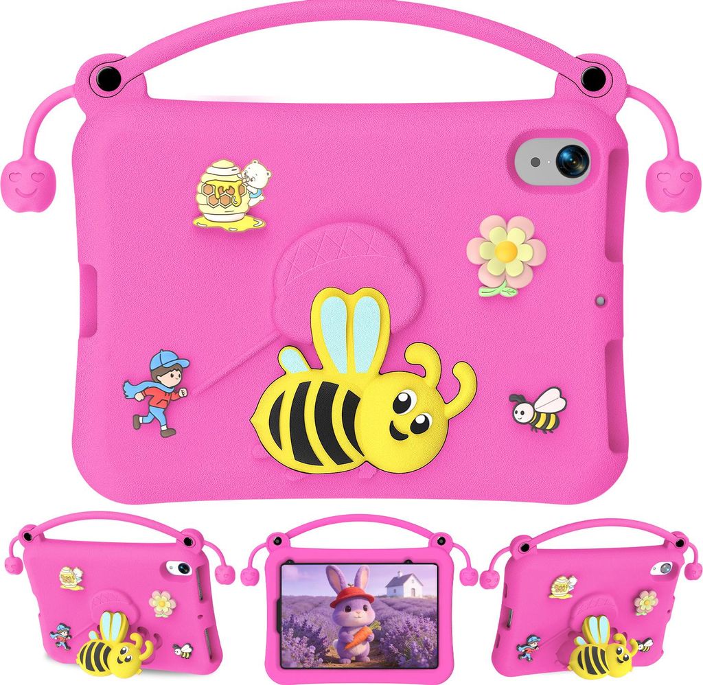 Kinder Hülle für iPad 2025/2022 11th Gen 11" (A16)/10th Gen 10,9" Leicht Stoßfeste Kindgerechtes Schutzhülle mit Griff, Biene Ständer Rosa