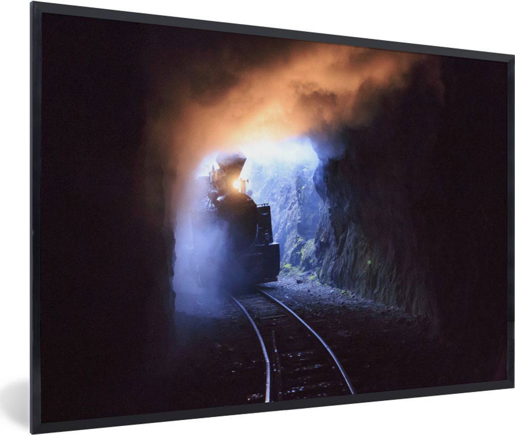 MuchoWow MuchoWow Gerahmtes Poster Dampflokomotive fährt in einen Tunnel ein 60x40 cm - Poster mit zchwarzem Bilderrahmen - Printing - Wanddek...