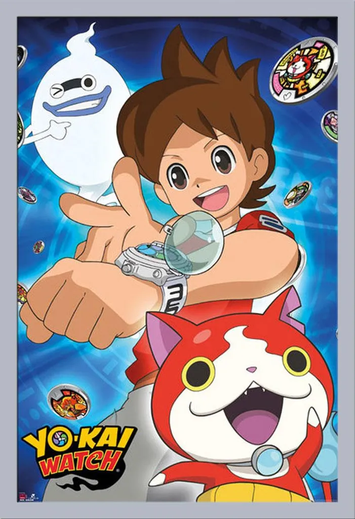 Poster Yo-Kai Watch Trio con Cornice Shinsuke Maxi MDF Argento 61x91,5