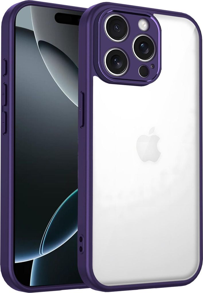 Hülle für iPhone 16 Pro Max Transparente Rückseite TPU Bumper Stoßfest Handyhülle Lila