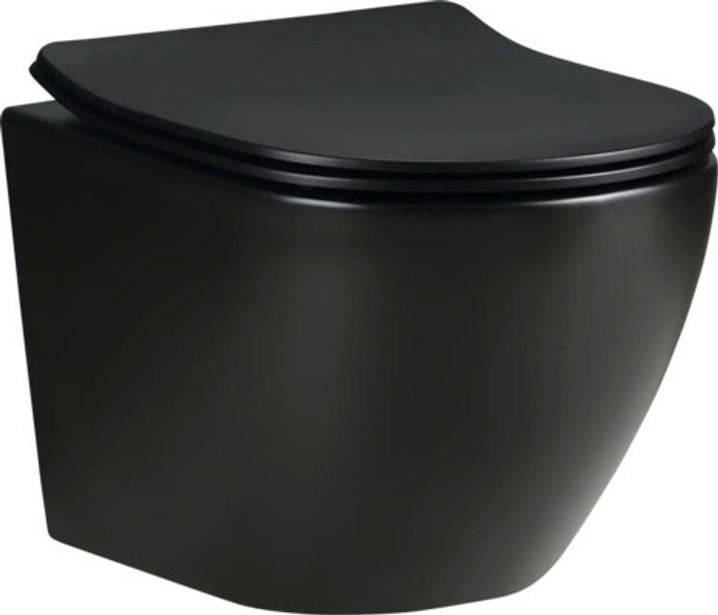 form&style Wand-WC Set SAMAR Tiefspüler ohne Spülrand kurz schwarz matt mit WC-Sitz und Turbo-Flush-Technologie