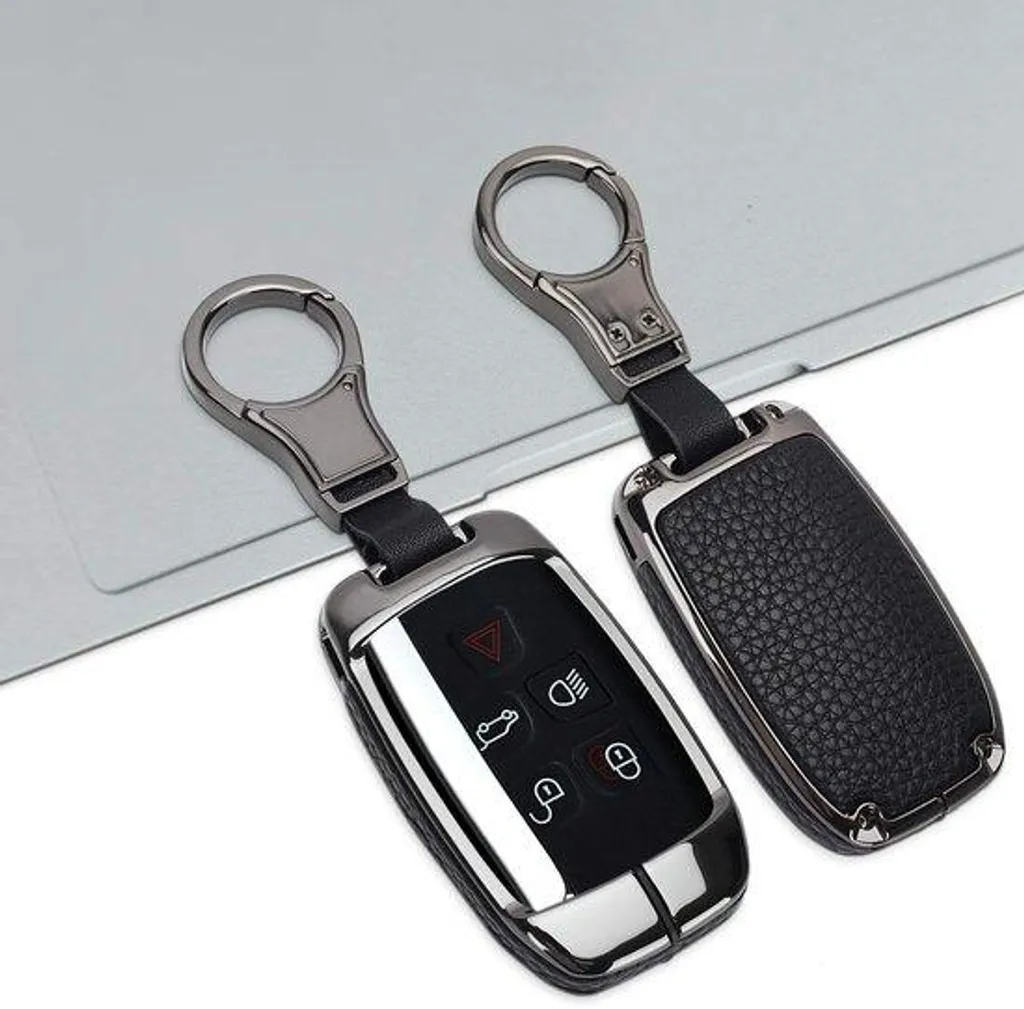 Porte-clés 5 boutons cuir noir véritable avec mousqueton de sécurité