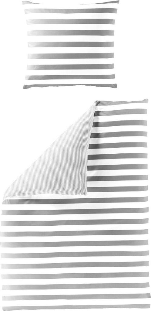 Bierbaum Mako Satin Wende - Bettwäsche 200x220 + 2x 80x80 cm grau weiß Streifen