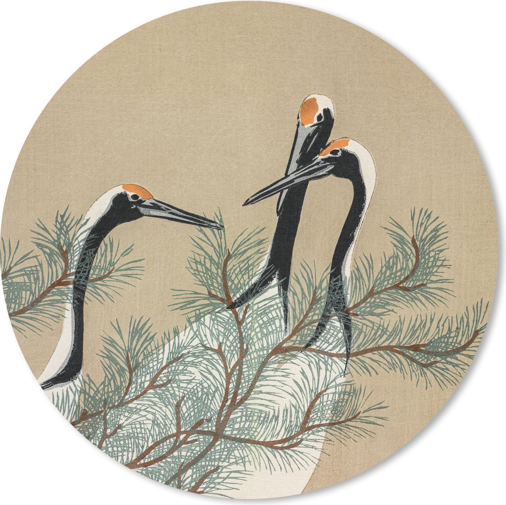 MuchoWow Mauspad Mousepad Blätter - Kranich - Japanisch - Vintage 20x20 cm - Mousepads - Maus Mat - Pad - Mausunterlage - Schreibtischmatte