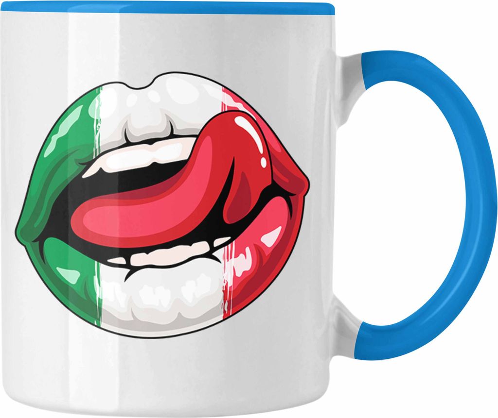 Trendation - Italien Tasse Geschenk Lippen Italiener Geschenkidee Sprüche (Blau)