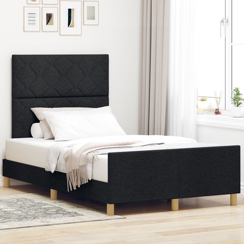 Bettgestell Schwarz Stoff 120x200 cm, Klassische Betten DesignMöbel Neu